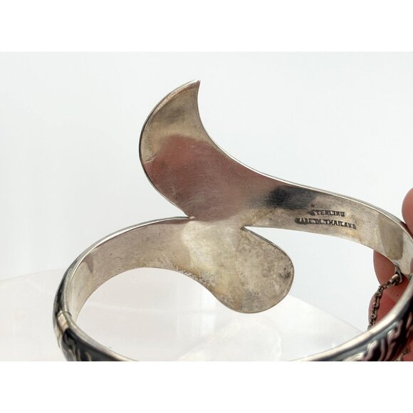 Siam Sterling Silver Bypass Style Hinged Nielloware Thai Made Vintage Bracelet - Picture 7 of 16